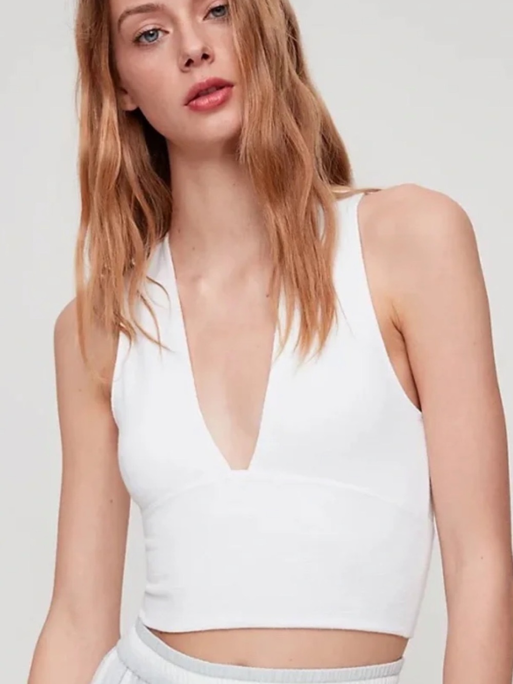 Aritzia Wilfred free White Deep V Knit Tank